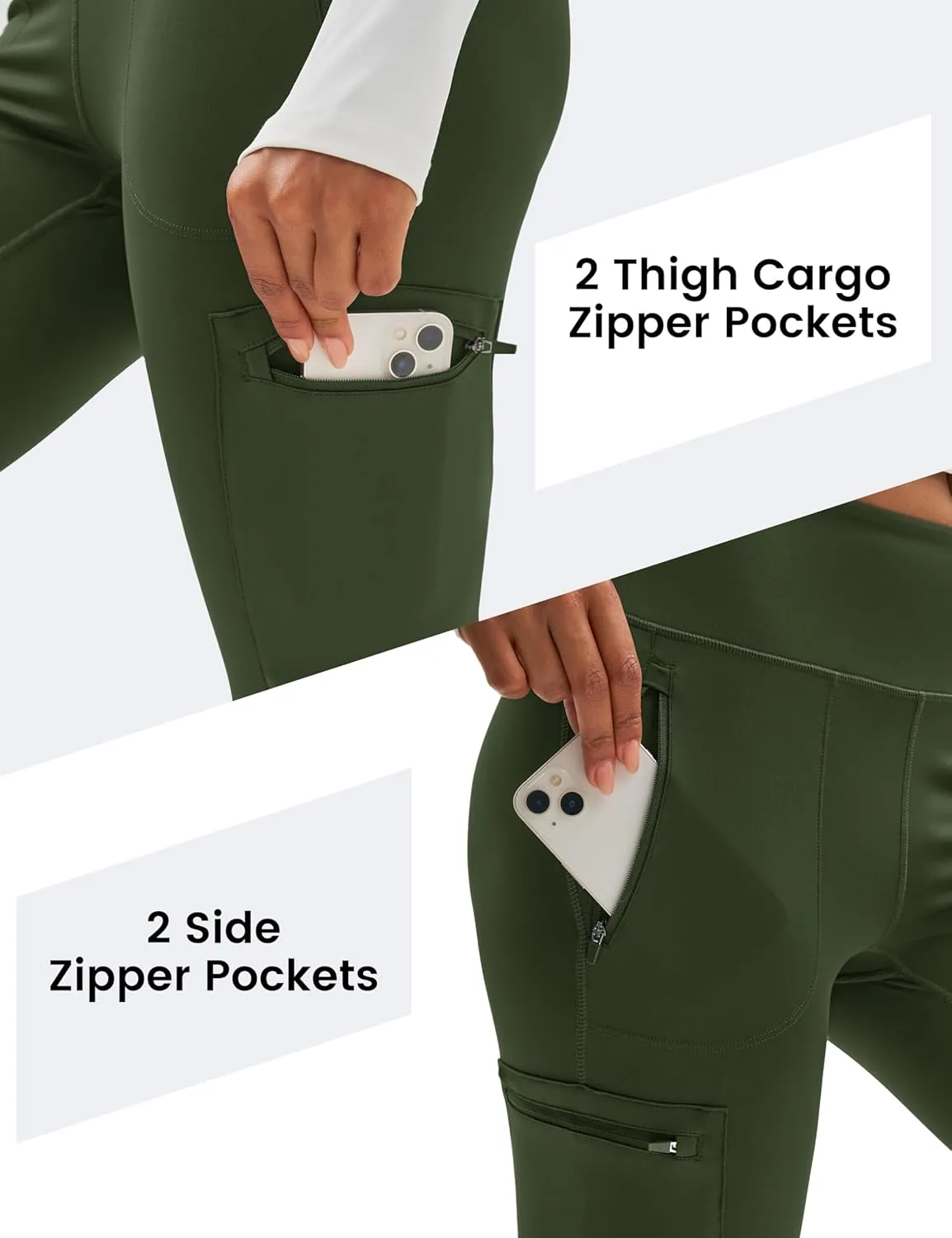 MAGCOMSEN Women's Hiking Leggings with 4 Zipper Pockets Water Resistant High Waisted Cargo Leggings Workout Running Yoga