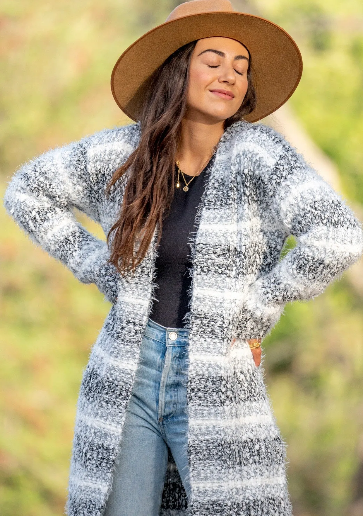 Melange Striped Long Sleeve Cozy Cardigan
