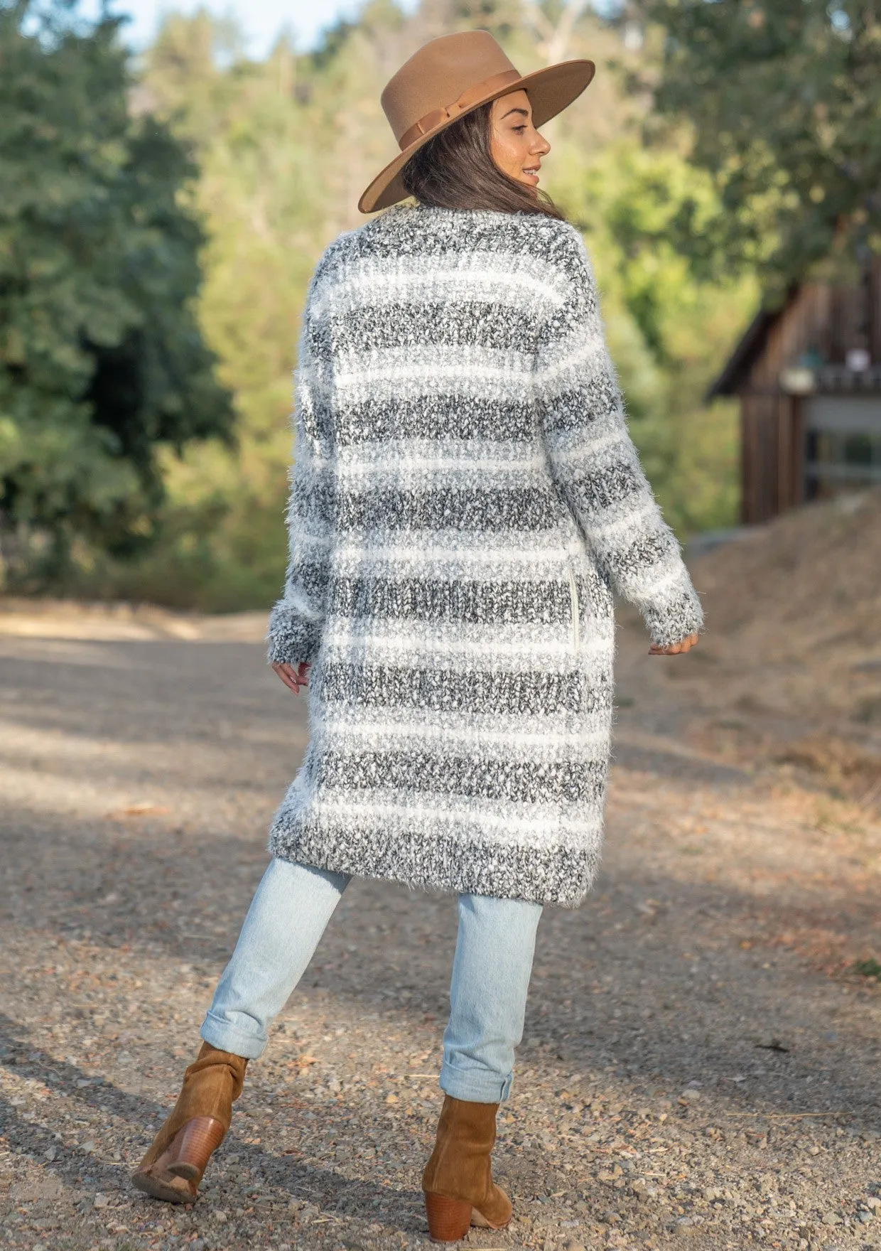Melange Striped Long Sleeve Cozy Cardigan