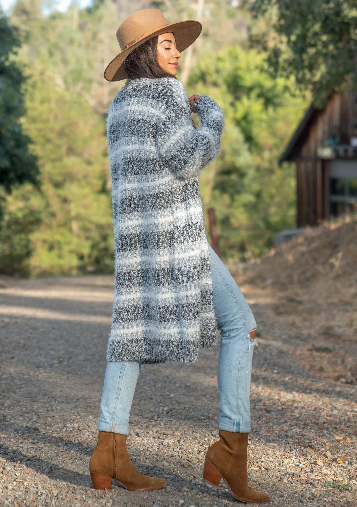 Melange Striped Long Sleeve Cozy Cardigan