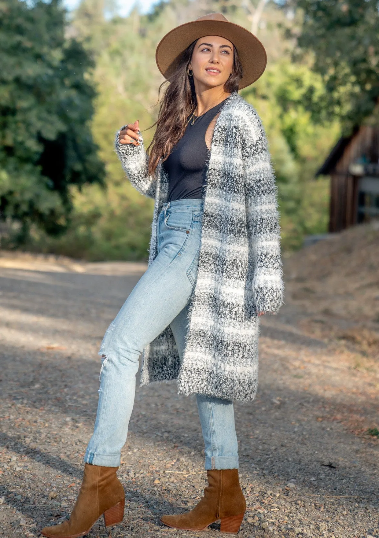 Melange Striped Long Sleeve Cozy Cardigan