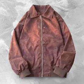 Men Suede Jacket Full Zip Casual Vintage Bomber Jackets Classic Trucker Fishing Coat Maillard Couple Top Big &Tall