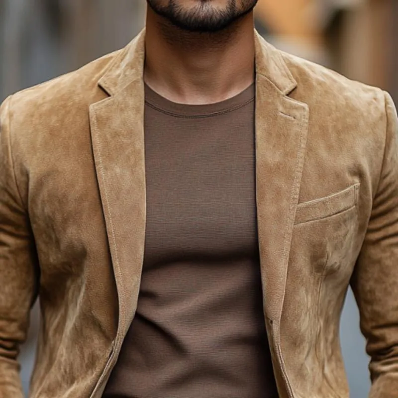 Men's Classic Casual Single Breasted Slim Fit Suede Blazer 18523716K