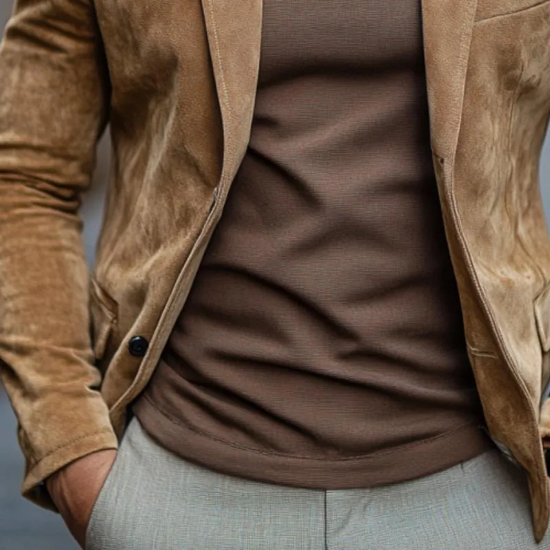 Men's Classic Casual Single Breasted Slim Fit Suede Blazer 18523716K