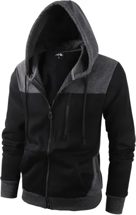 Men's Full Zip Fleece Hoodie zippered Color Block hooded slim Fit Long Sleeve Lightweight Sweatshirt