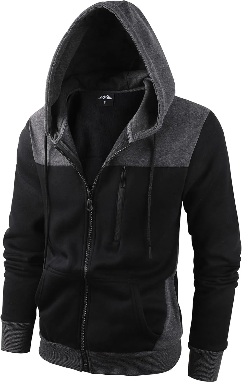 Men's Full Zip Fleece Hoodie zippered Color Block hooded slim Fit Long Sleeve Lightweight Sweatshirt