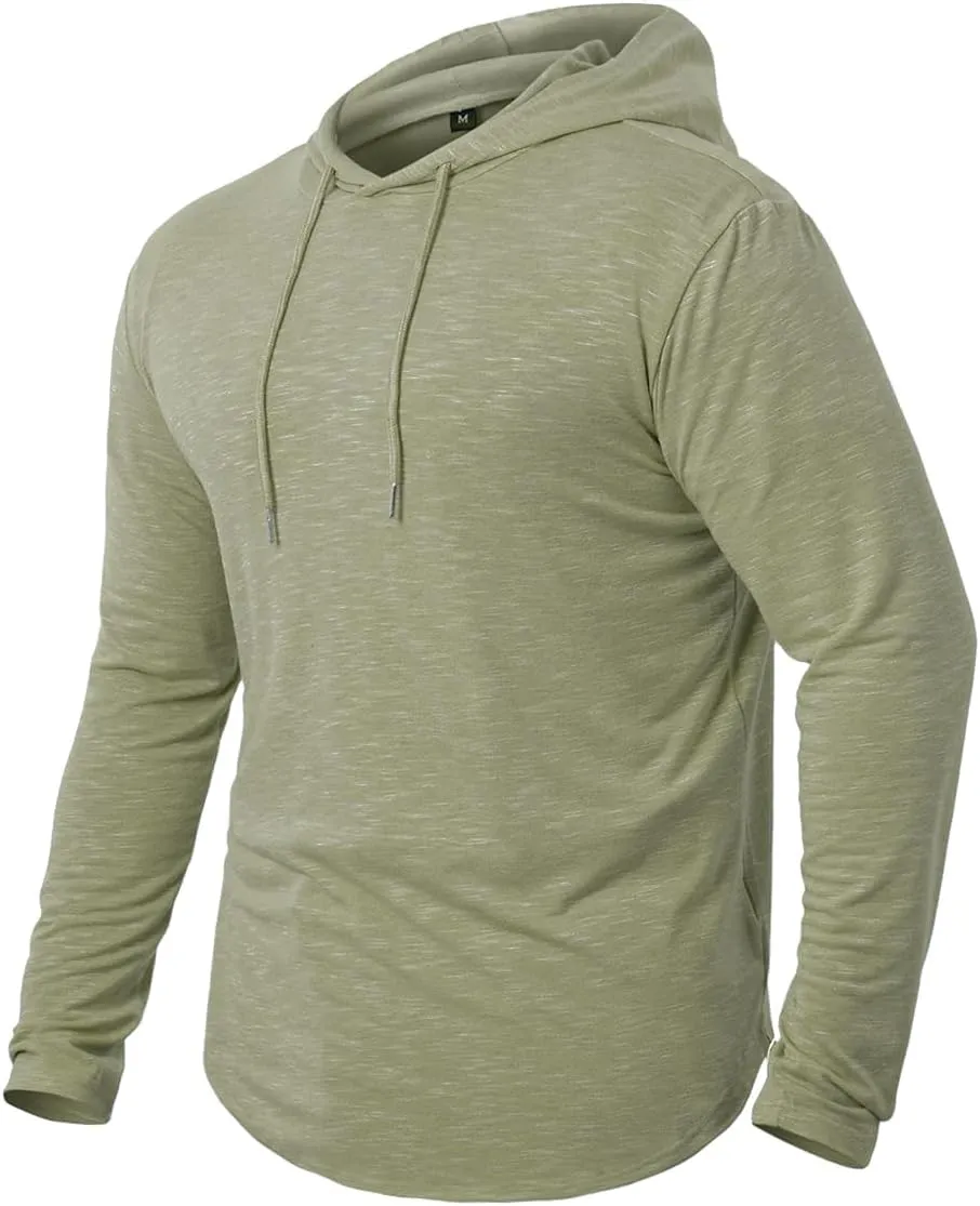 Men's Hooded Shirts Long Sleeve Athletic Workout Sport Hoodie Casual Lightweight Sweatshirt Quick Dry Pullover Tops