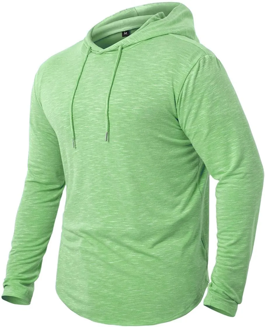 Men's Hooded Shirts Long Sleeve Athletic Workout Sport Hoodie Casual Lightweight Sweatshirt Quick Dry Pullover Tops