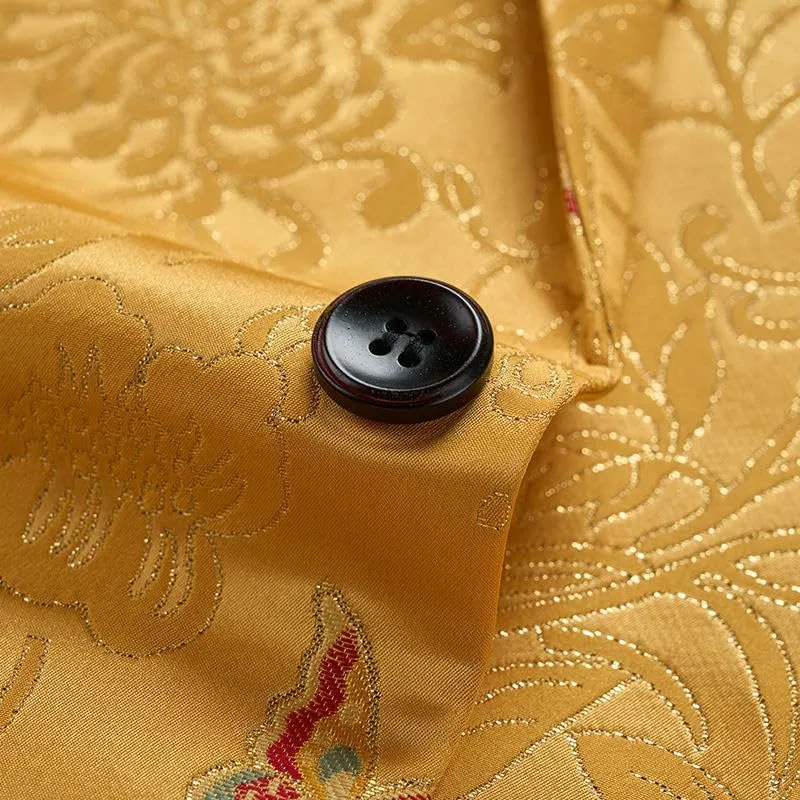 Men's Korean Slim Fit One Button Gold Thread Jacquard Business Casual Blazer Jacket Banquet MC Tuxedo