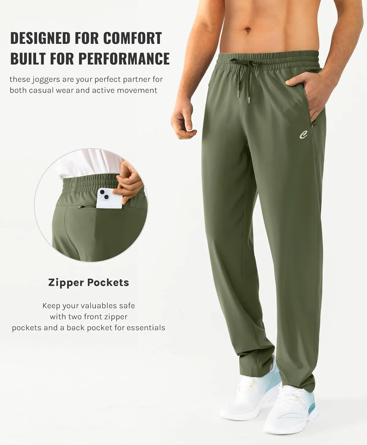 Mens Lightweight Joggers Stretch Tapered Joggers with Zipper Pockets Athletic Pants for Workout, Jogging, Running