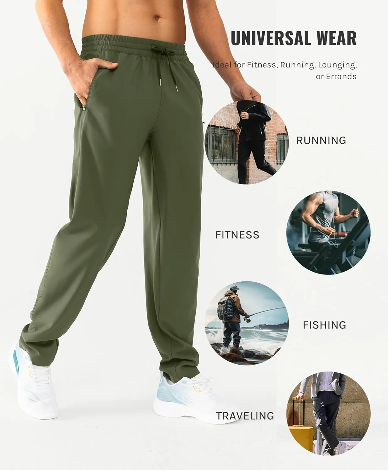 Mens Lightweight Joggers Stretch Tapered Joggers with Zipper Pockets Athletic Pants for Workout, Jogging, Running