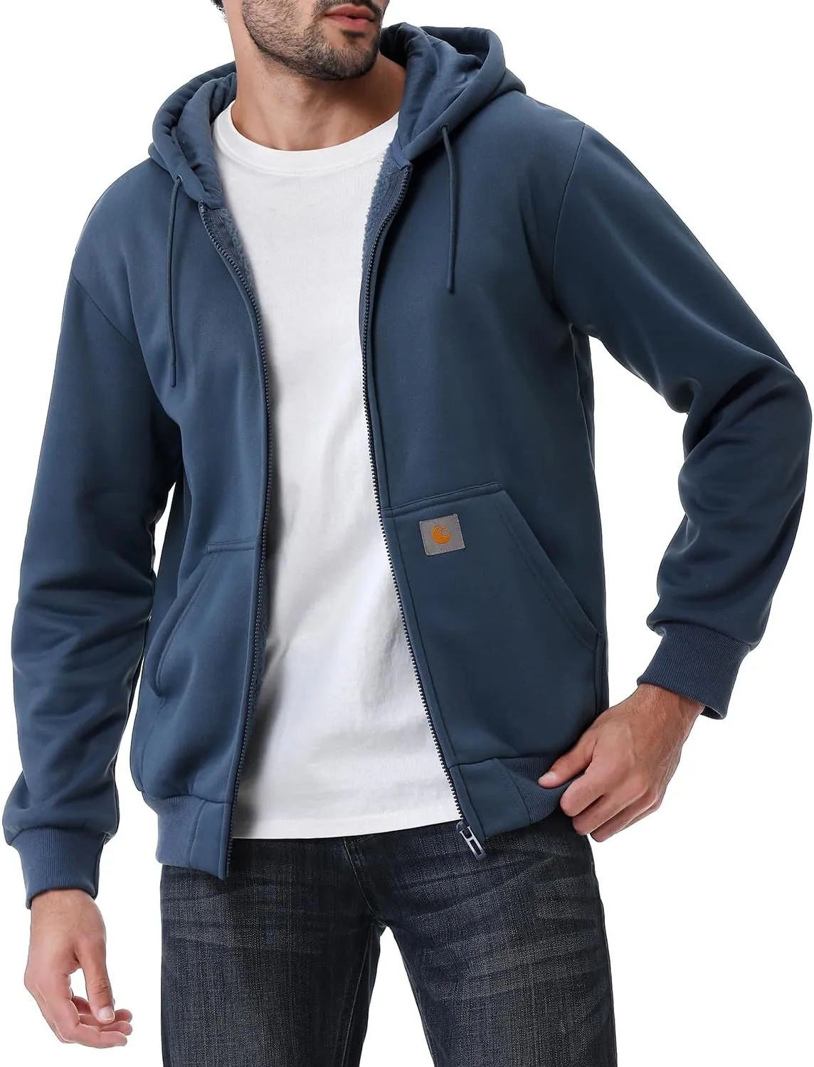 Men's Loose Fit Heavyweight Full Zip Fleece-Lined Hoodie Sweatshir