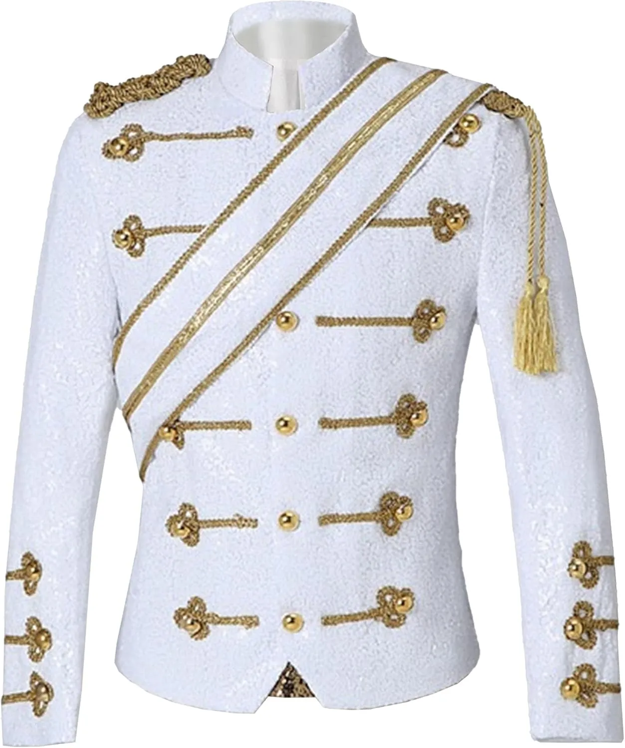 Mens Luxury Sequin Suit Blazer Jacket Medieval Dinner Party Uniform Fit Stand Collar Shiny Party Tuxedo