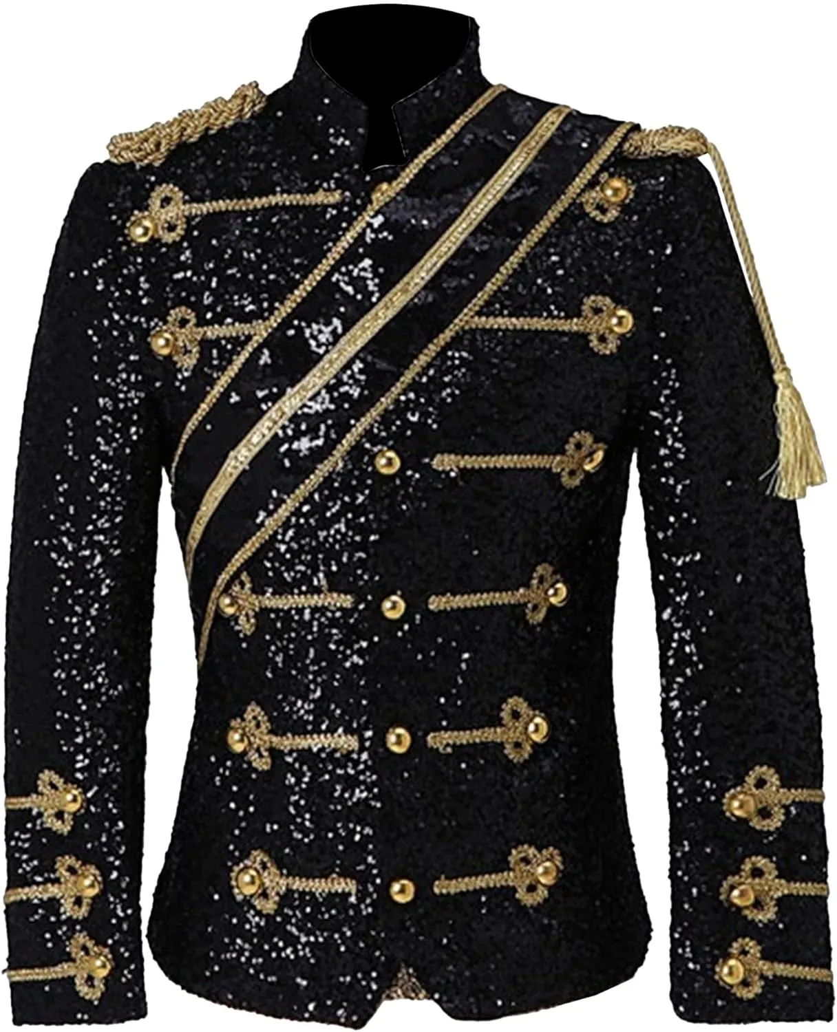 Mens Luxury Sequin Suit Blazer Jacket Medieval Dinner Party Uniform Fit Stand Collar Shiny Party Tuxedo