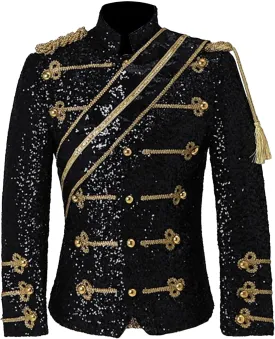 Mens Luxury Sequin Suit Blazer Jacket Medieval Dinner Party Uniform Fit Stand Collar Shiny Party Tuxedo