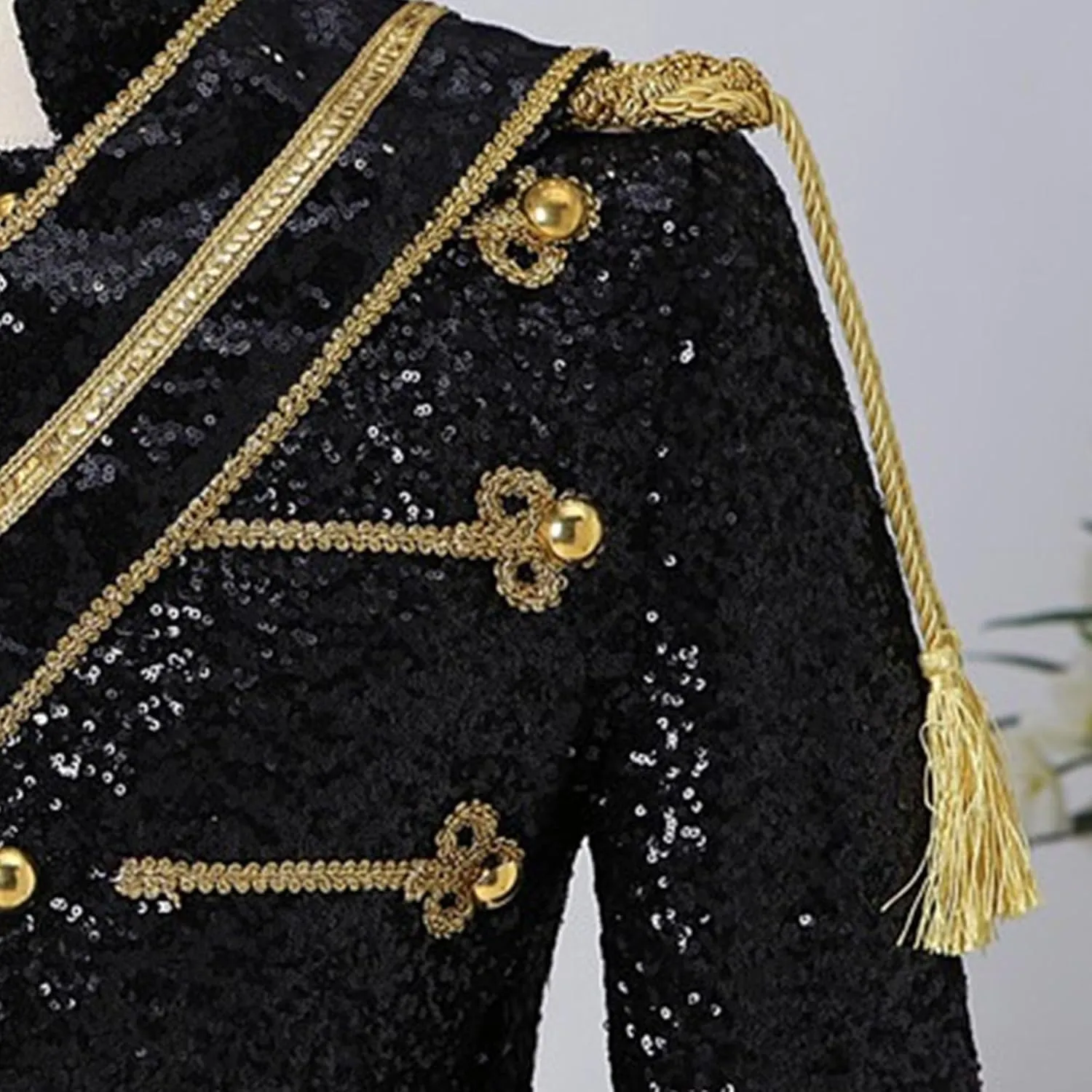 Mens Luxury Sequin Suit Blazer Jacket Medieval Dinner Party Uniform Fit Stand Collar Shiny Party Tuxedo