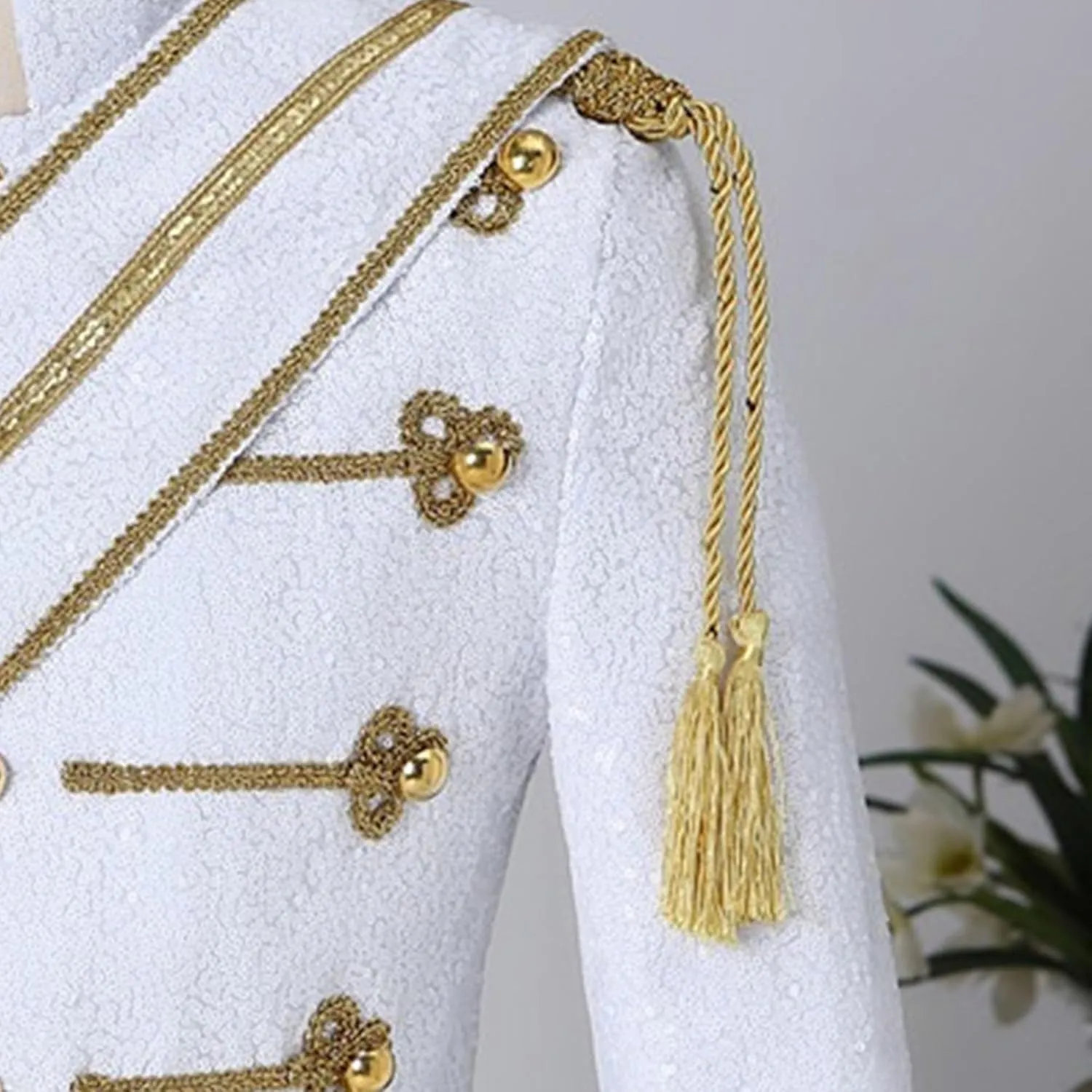 Mens Luxury Sequin Suit Blazer Jacket Medieval Dinner Party Uniform Fit Stand Collar Shiny Party Tuxedo