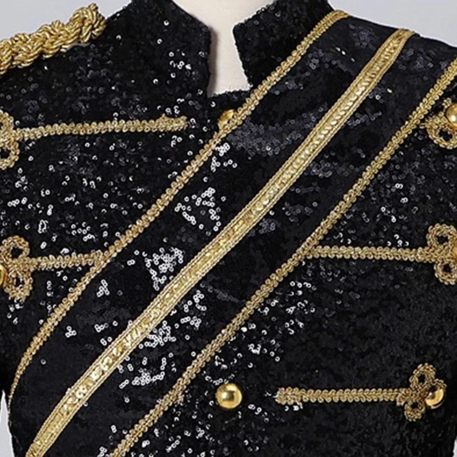 Mens Luxury Sequin Suit Blazer Jacket Medieval Dinner Party Uniform Fit Stand Collar Shiny Party Tuxedo