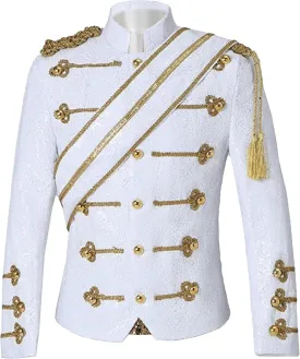 Mens Luxury Sequin Suit Blazer Jacket Medieval Dinner Party Uniform Fit Stand Collar Shiny Party Tuxedo
