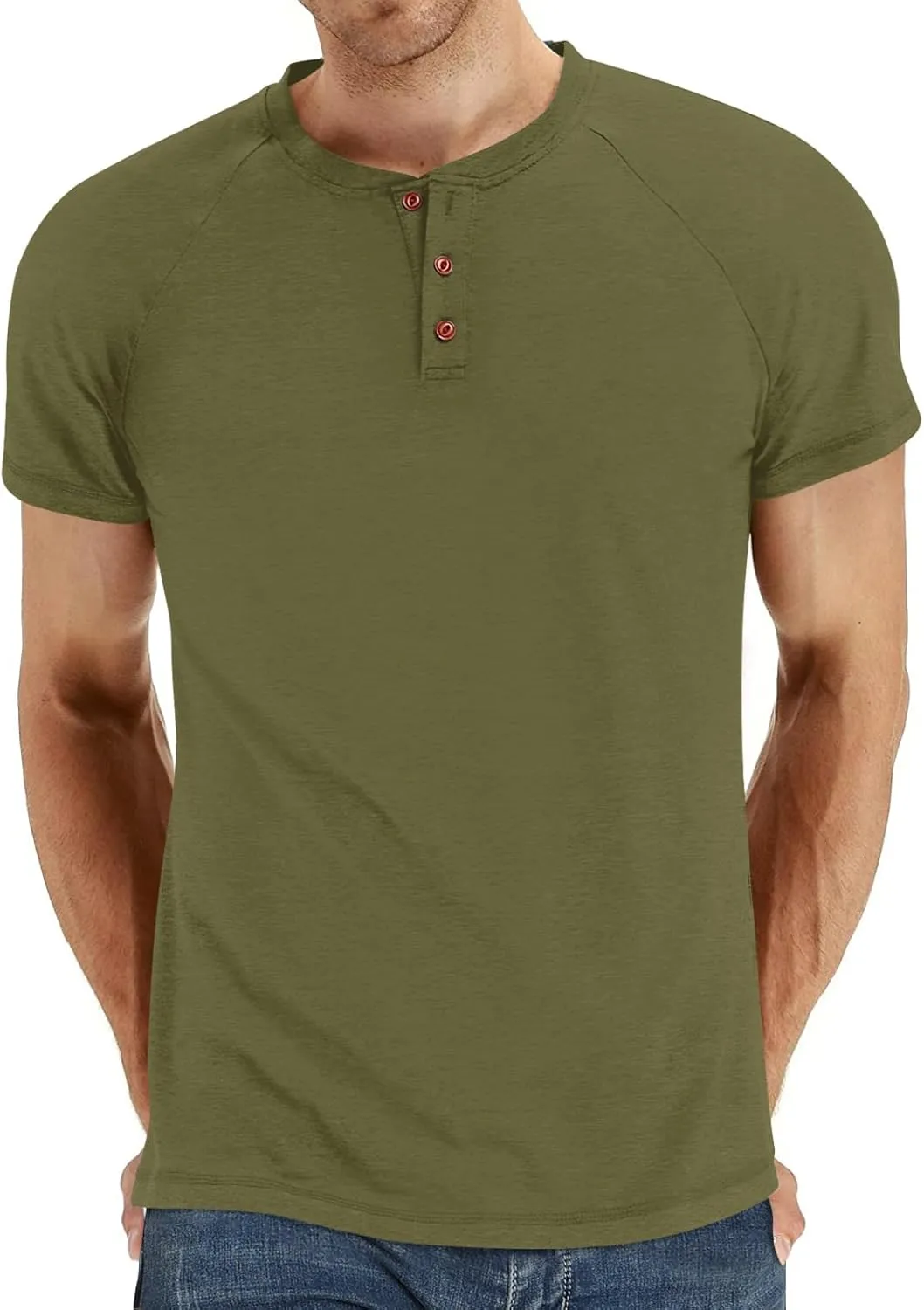 Men's Summer Polo Shirts Short Sleeve Cotton Casual Henley T-Shirts Button Raglan Sleeve Tees