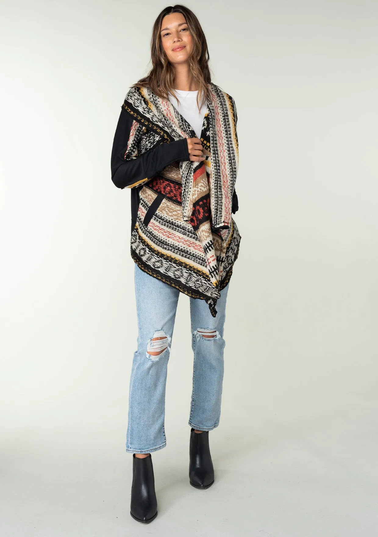 Multi-Patterned Shawl Cardigan
