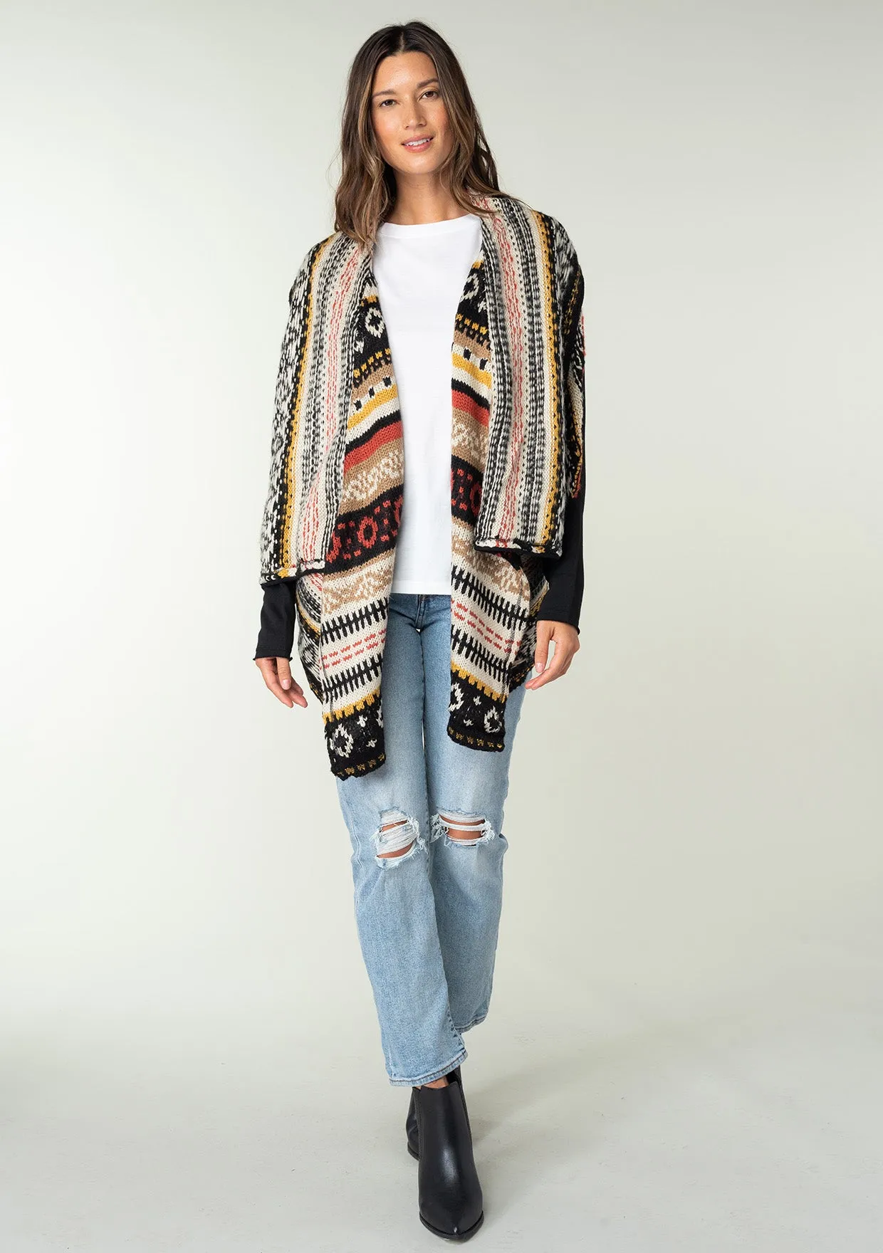 Multi-Patterned Shawl Cardigan
