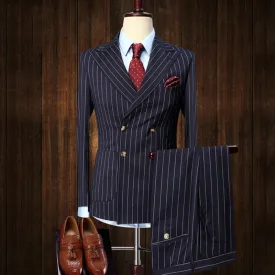 Navy Blue Stripe Double Breasted Suit