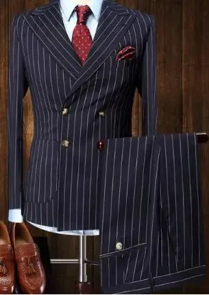 Navy Blue Stripe Double Breasted Suit