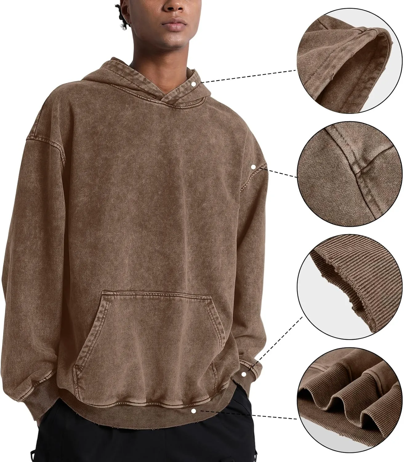 Oversized Denim Pullover Hoodie - Men's Vintage Sweatshirt with Acid Wash