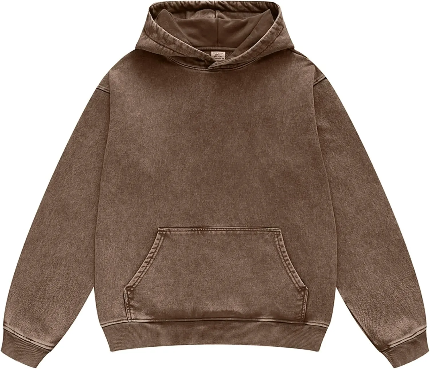 Oversized Denim Pullover Hoodie - Men's Vintage Sweatshirt with Acid Wash