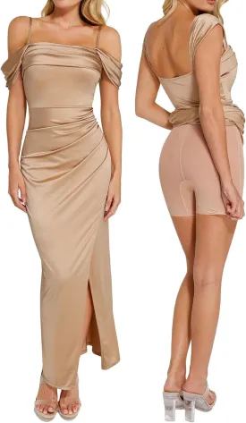 Popilush Shapewear Dress Womens Multi Way Wear Dresses Off The Shoulder Maxi Dress Bodycon Long Cocktail Dresses