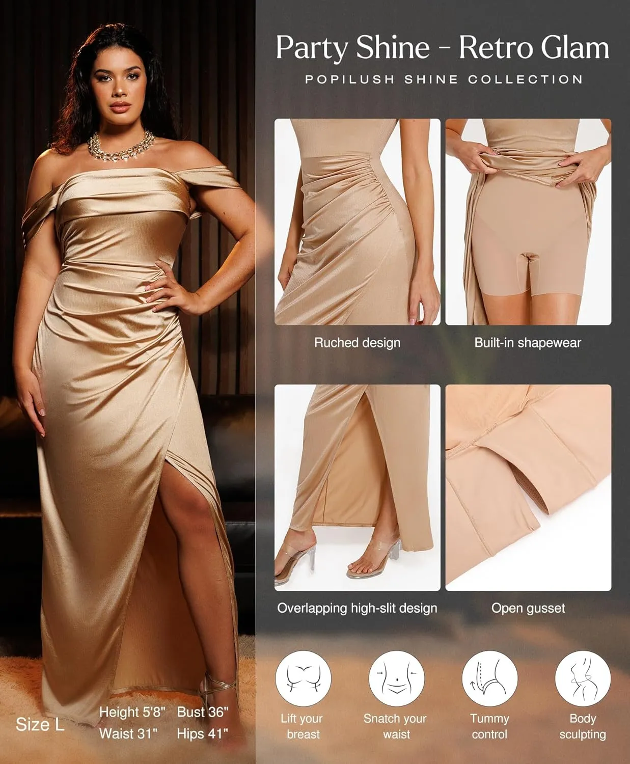 Popilush Shapewear Dress Womens Multi Way Wear Dresses Off The Shoulder Maxi Dress Bodycon Long Cocktail Dresses