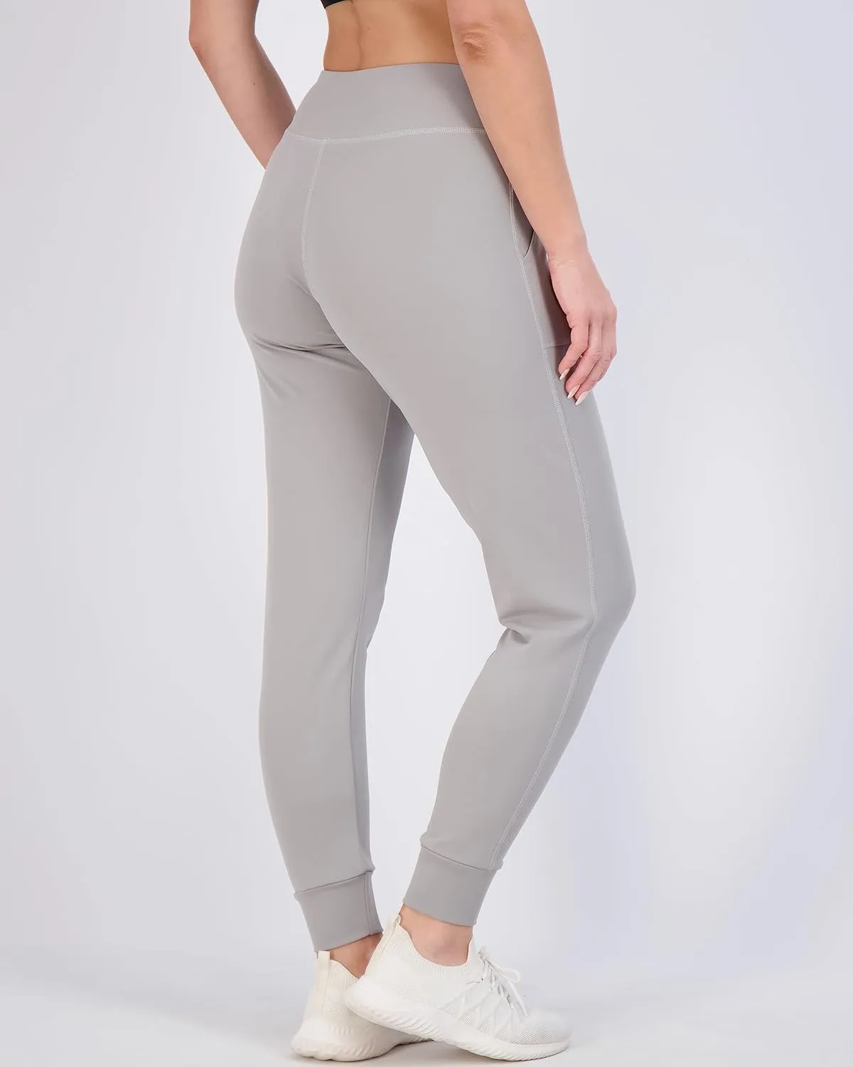 Real Essentials 3 Pack: Women's Joggers with Pockets - High Waist Workout Yoga Tapered Athletic Leggings (Available in Plus)