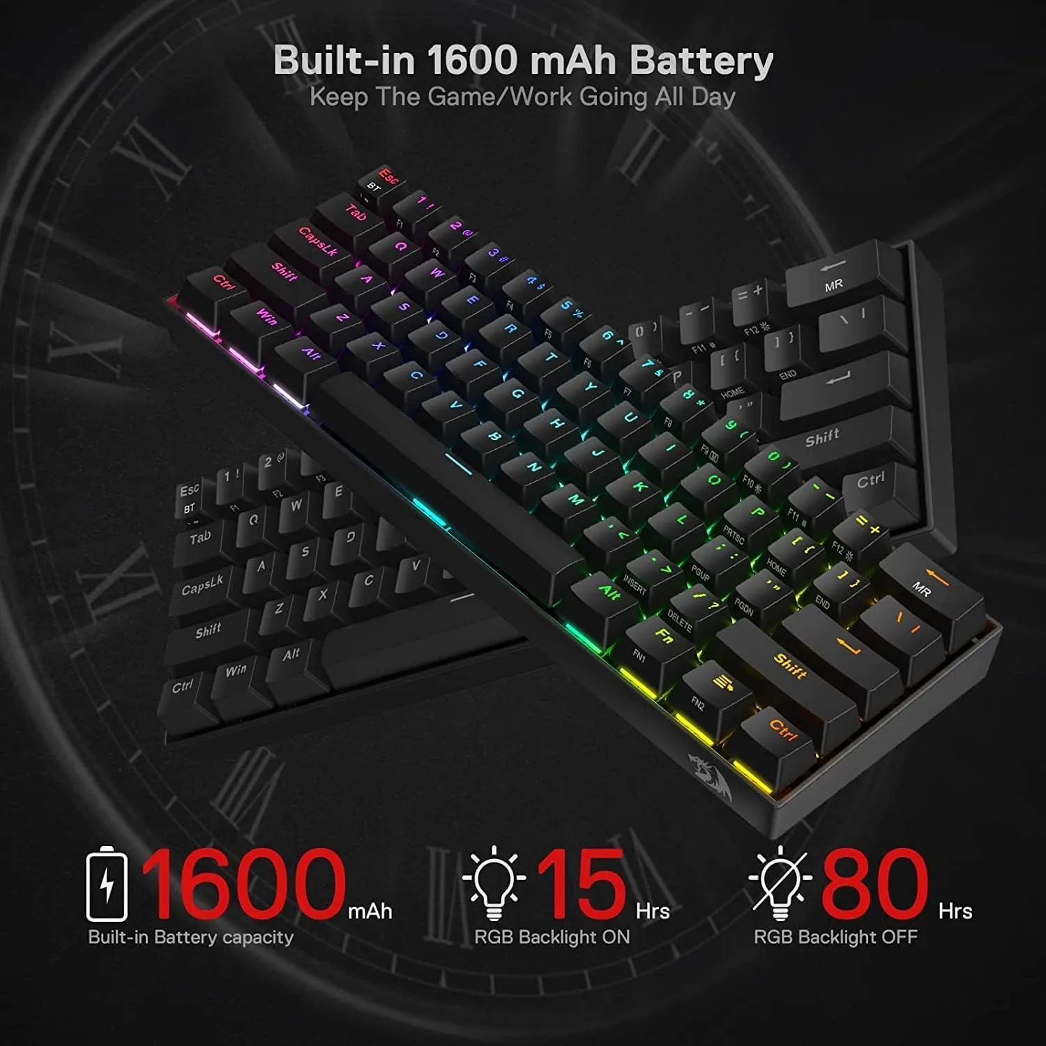 Redragon K530 Pro Draconic 60% Wireless RGB Mechanical Keyboard, BT/2.4Ghz/Wired 3-Mode 61 Keys Compact Gaming Keyboard w/Hot-Swap Socket, Free-Mod Plate Mounted PCB & Linear Red Switch