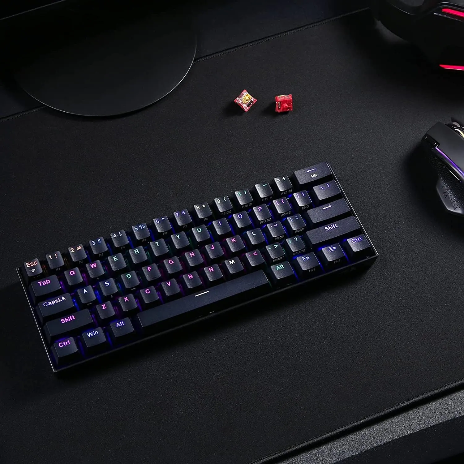 Redragon K530 Pro Draconic 60% Wireless RGB Mechanical Keyboard, BT/2.4Ghz/Wired 3-Mode 61 Keys Compact Gaming Keyboard w/Hot-Swap Socket, Free-Mod Plate Mounted PCB & Linear Red Switch