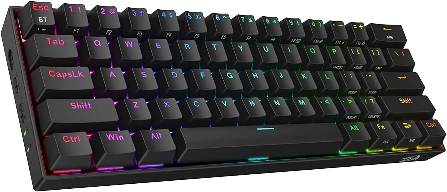 Redragon K530 Pro Draconic 60% Wireless RGB Mechanical Keyboard, BT/2.4Ghz/Wired 3-Mode 61 Keys Compact Gaming Keyboard w/Hot-Swap Socket, Free-Mod Plate Mounted PCB & Linear Red Switch