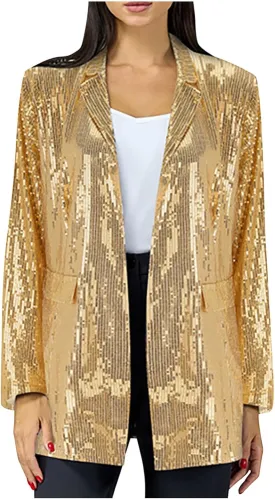 Sequin Blazer for Women Sparkly Jacket Cardigan Open Front Blazer Plus Size Outerwear Formal Jacket for Evening Gown