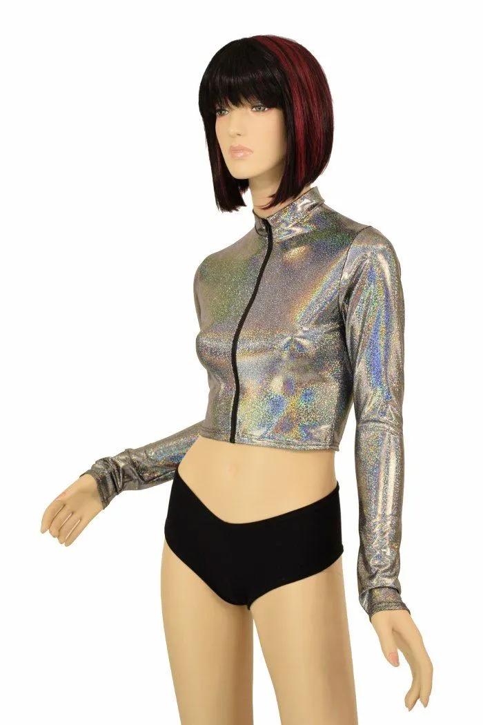 Silver Zippered Crop Top