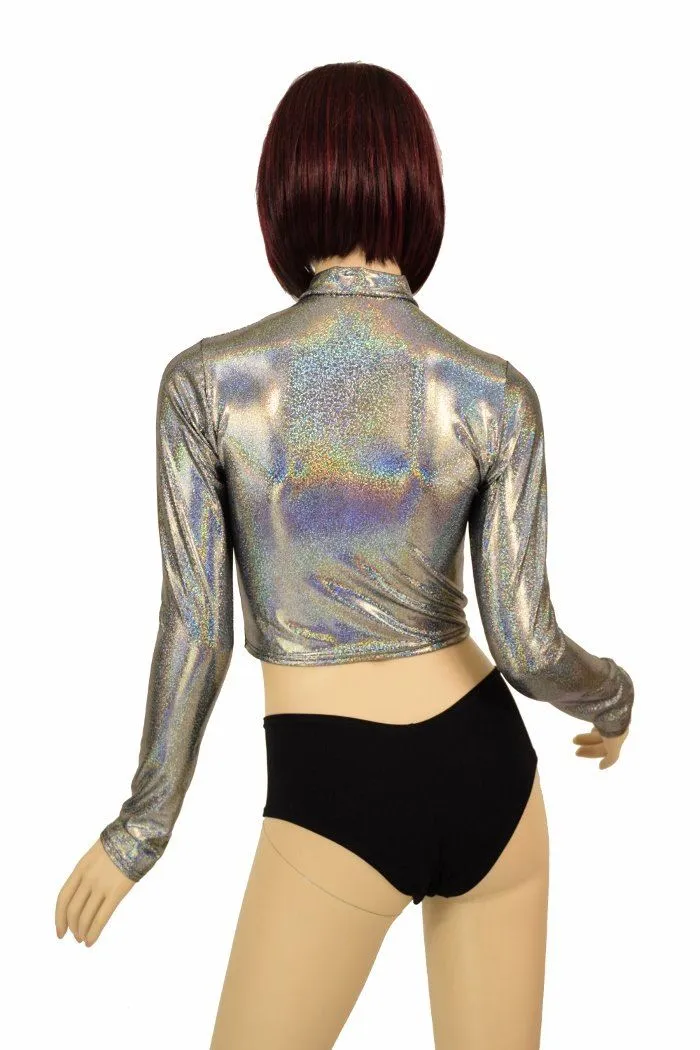 Silver Zippered Crop Top