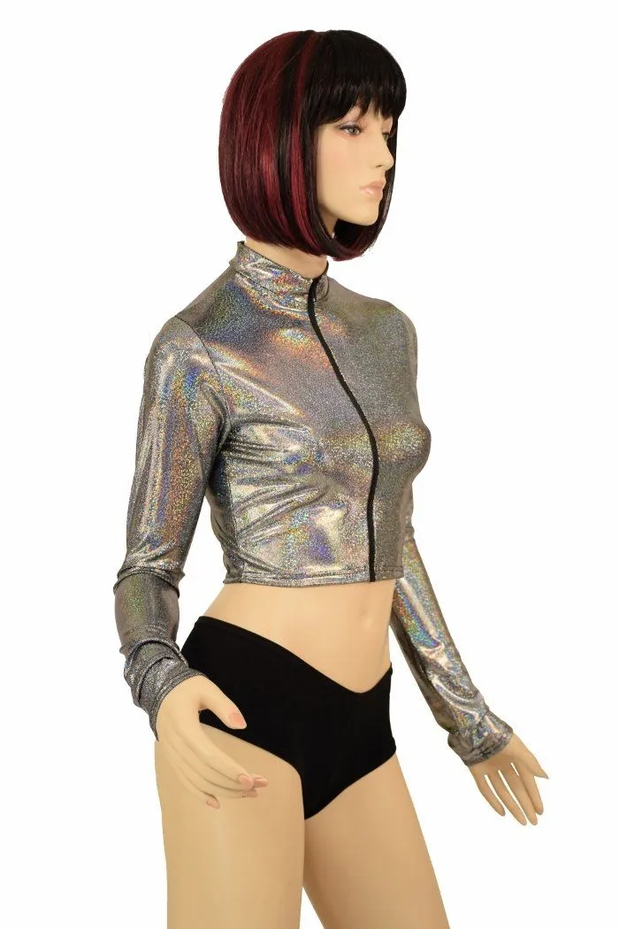 Silver Zippered Crop Top