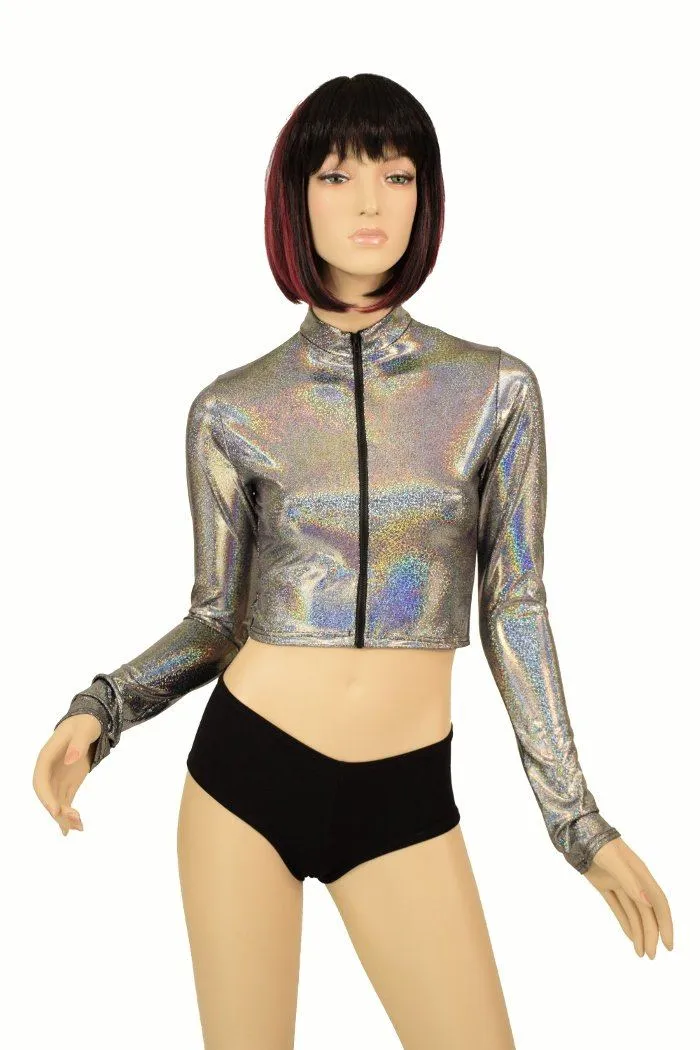Silver Zippered Crop Top