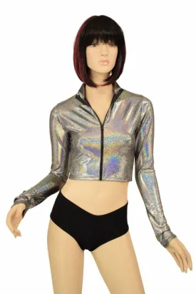 Silver Zippered Crop Top
