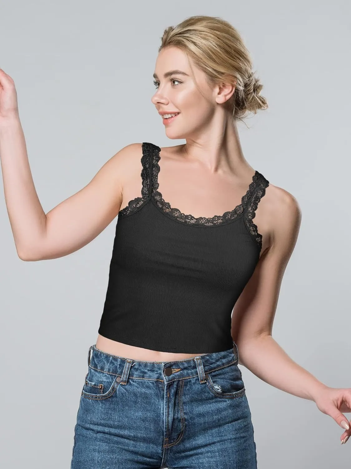 Sintege 3 Pcs Women's Lace Patchwork Tank Top Lace Camisole Tank Sleeveless Cami Crop Lacework Trim Y2k Tops