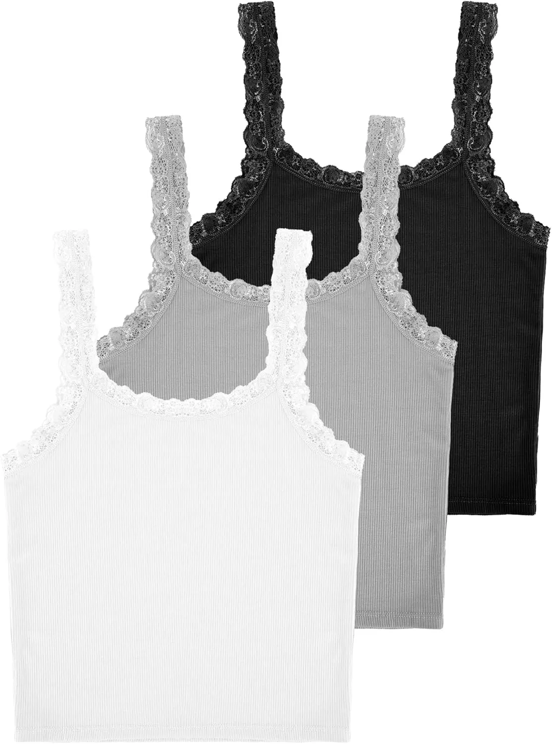 Sintege 3 Pcs Women's Lace Patchwork Tank Top Lace Camisole Tank Sleeveless Cami Crop Lacework Trim Y2k Tops