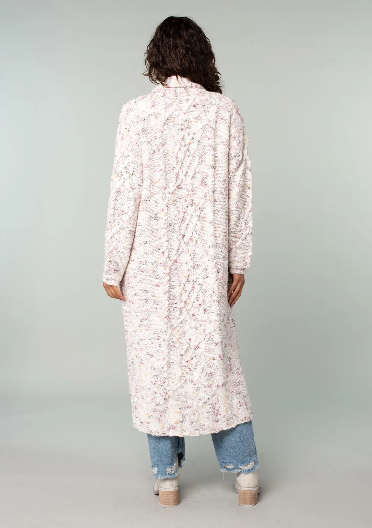 Speckled Shawl Collar Long Sleeve Knit Cardigan