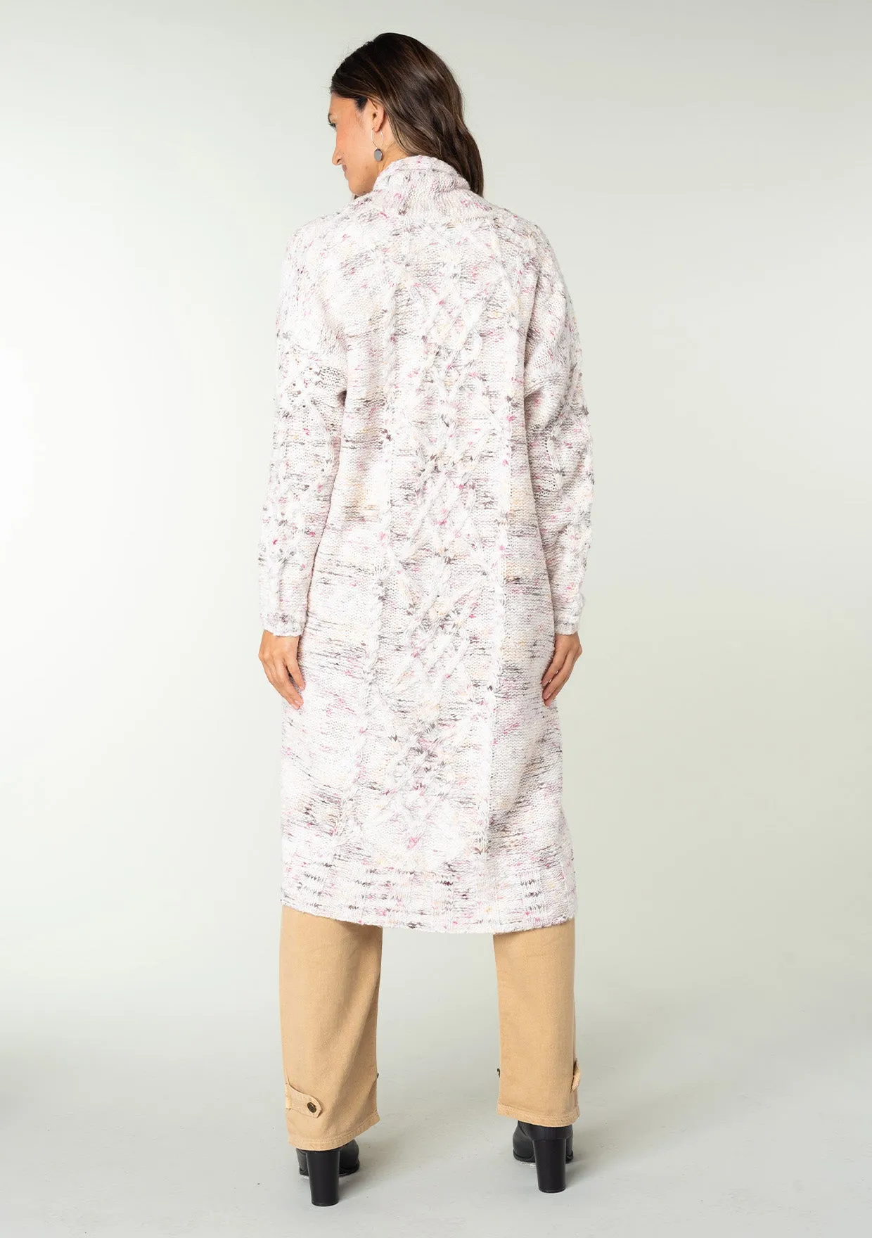 Speckled Shawl Collar Long Sleeve Knit Cardigan
