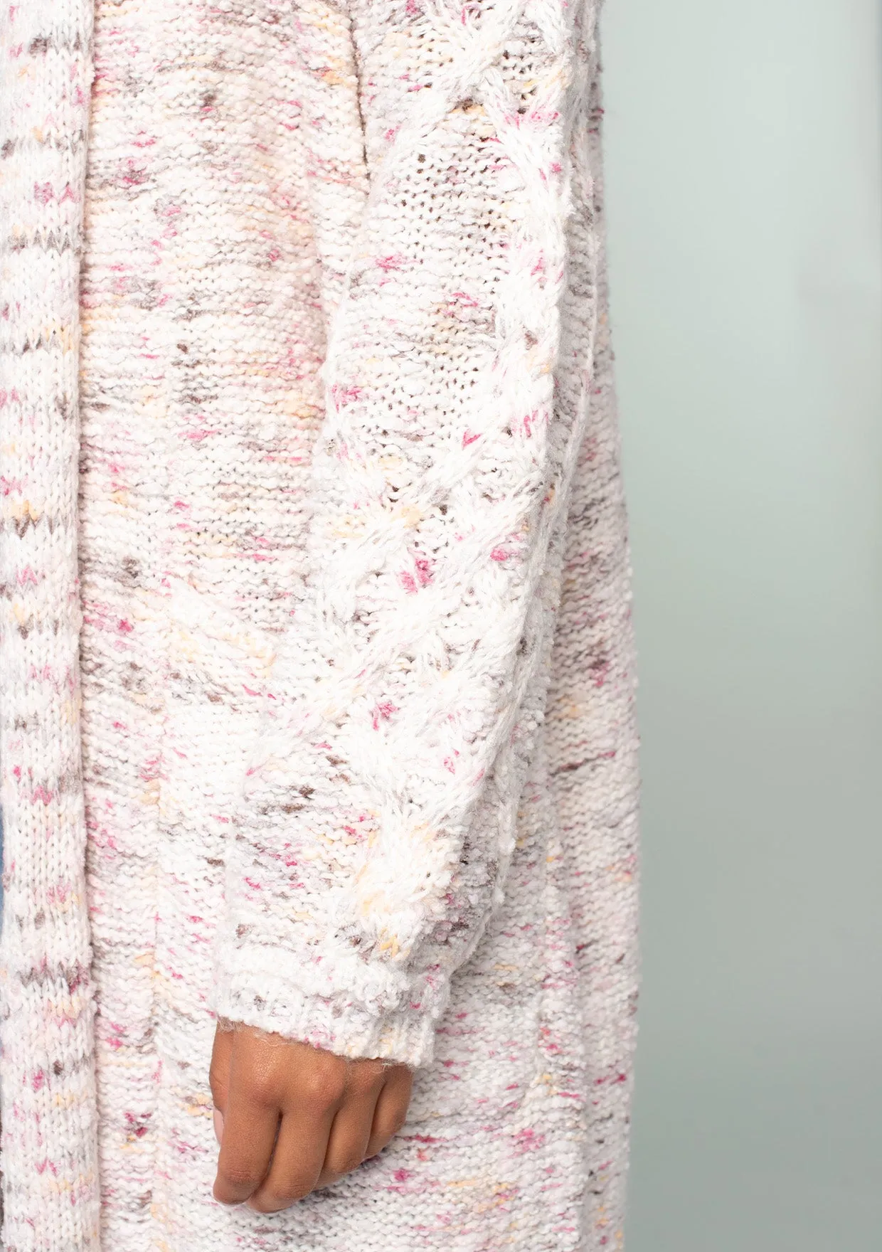 Speckled Shawl Collar Long Sleeve Knit Cardigan