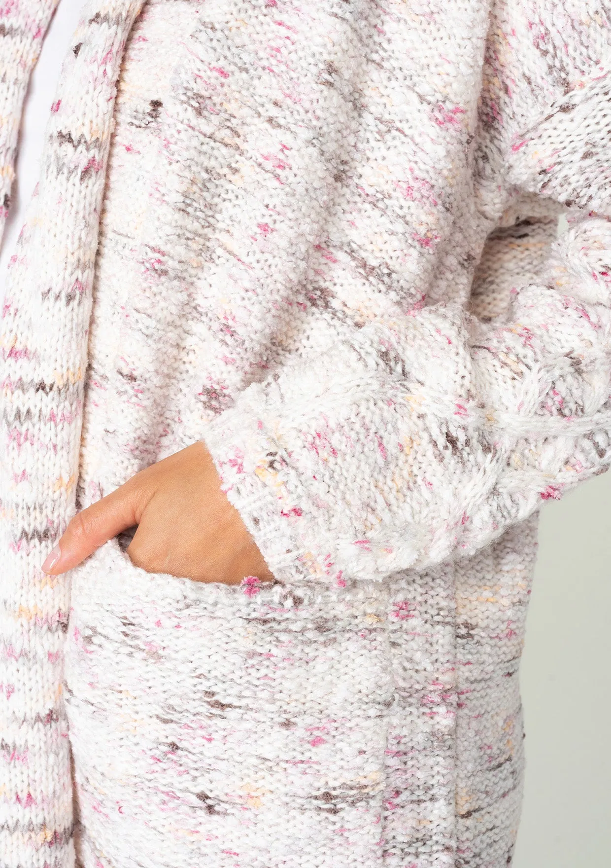 Speckled Shawl Collar Long Sleeve Knit Cardigan