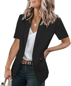 Summer Blazers for Women Lightweight Casual Lapel One Button Short Sleeve Jacket Business Open Front Office Blazers