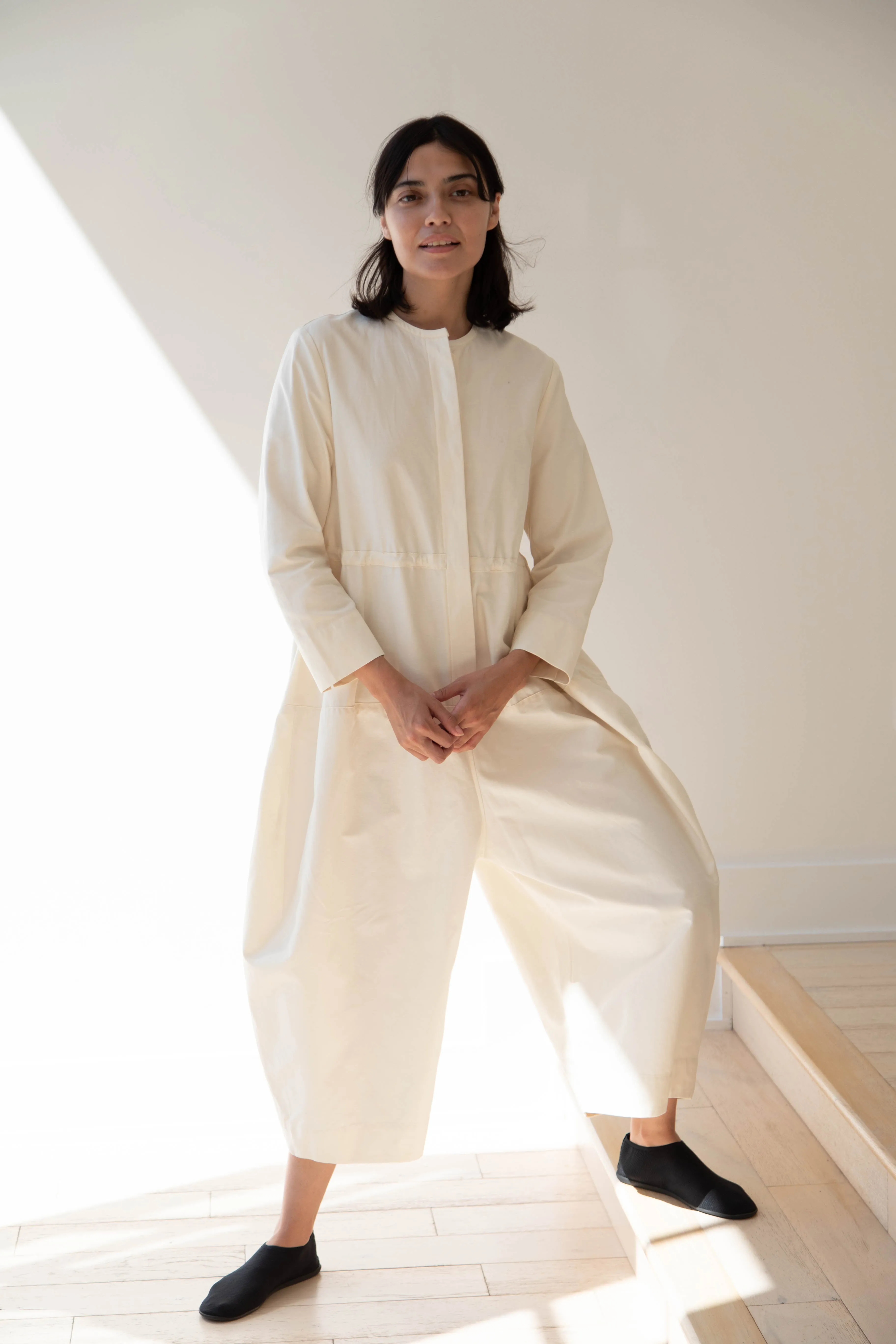 Tenne Handcrafted Modern | Barrel Leg Jumpsuit in Cream